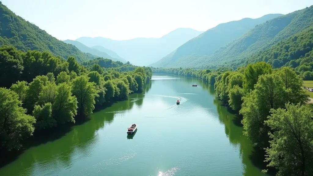 Vltava řeka meandrující mezi břehy s stromy